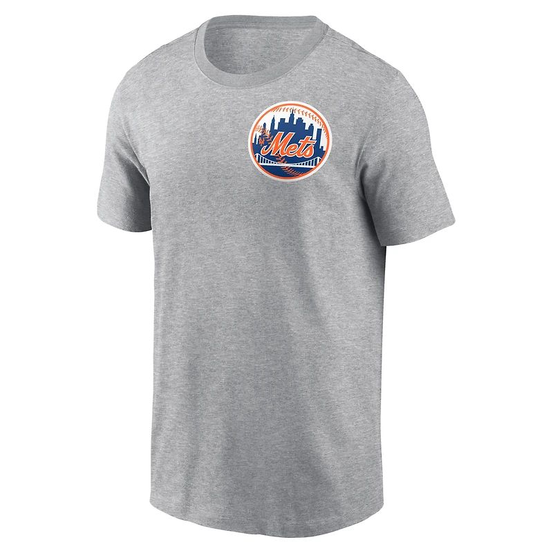 Men's Nike Heather Gray New York Mets Cooperstown Collection Large Logo 2-Hit T-Shirt