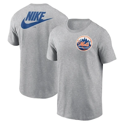 Men's Nike Heather Gray New York Mets Cooperstown Collection Large Logo 2-Hit T-Shirt
