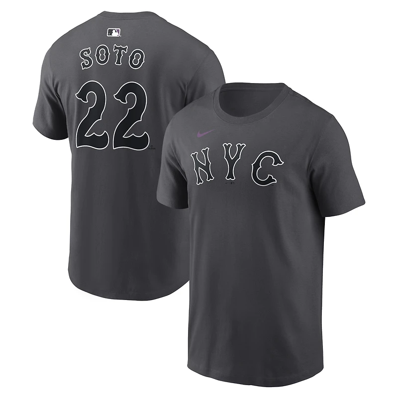 Men's Nike Juan Soto Anthracite New York Mets City Connect Name & Number T-Shirt
