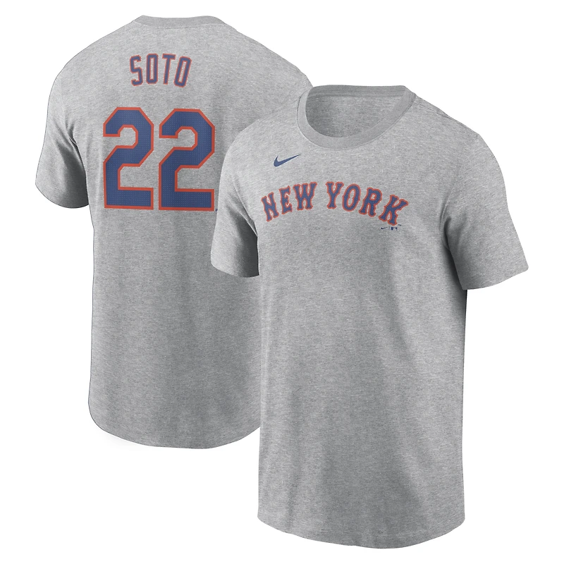 T-shirt Nike Juan Soto Heather Grey New York Mets Fuse avec nom et numéro pour homme