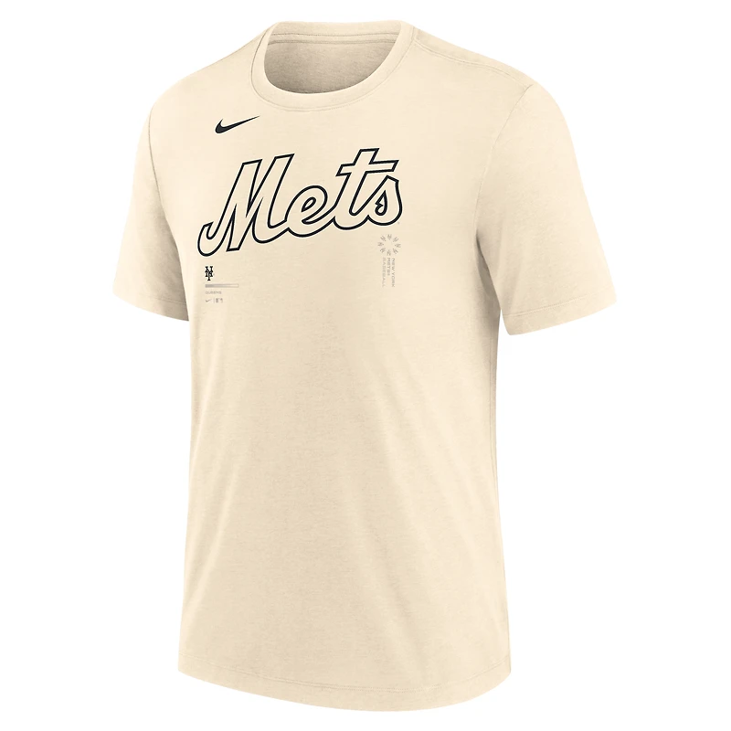 T-shirt Nike Natural New York Mets Wordmark Tri-Blend pour homme