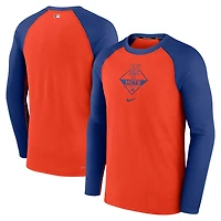 T-shirt à manches longues Performance Raglan Nike Orange/Royal New York Mets Game Authentic Collection pour homme