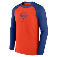 T-shirt à manches longues Performance Raglan Nike Orange/Royal New York Mets Game Authentic Collection pour homme
