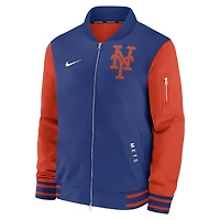 Men's Nike Royal/Orange New York Mets Authentic Collection Dugout Relaxed Full-Zip Bomber Jacket