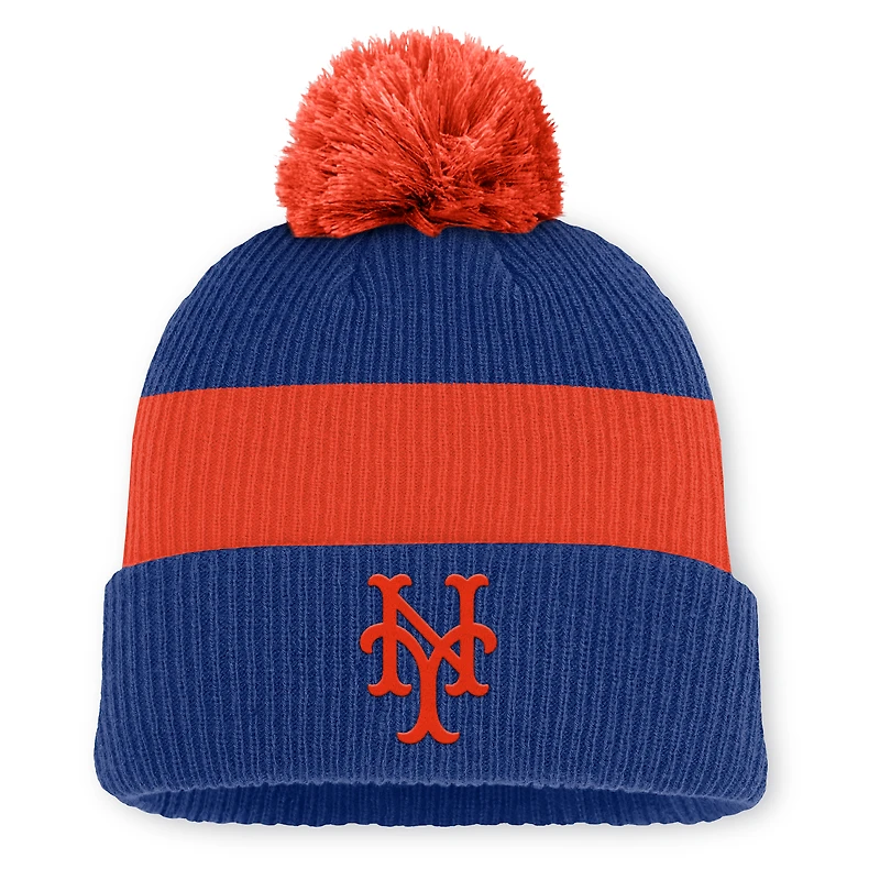 Bonnet à revers standard Nike pour homme, bleu royal/orange, collection Cooperstown des Mets de New York, avec pompon