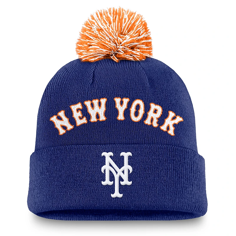 Men's Nike  Royal New York Mets Peak Cuffed Knit Hat with Pom