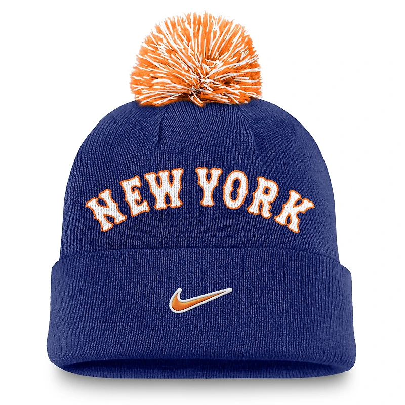 Men's Nike  Royal New York Mets Peak Cuffed Knit Hat with Pom