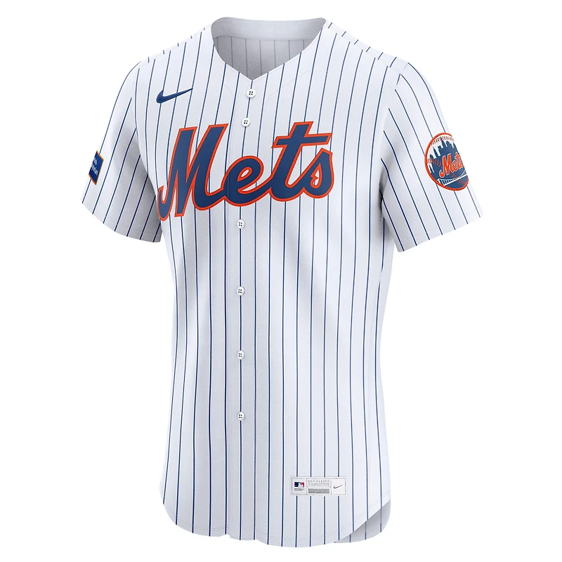 Men's Nike White New York Mets Home Sponsor Patch Elite Jersey