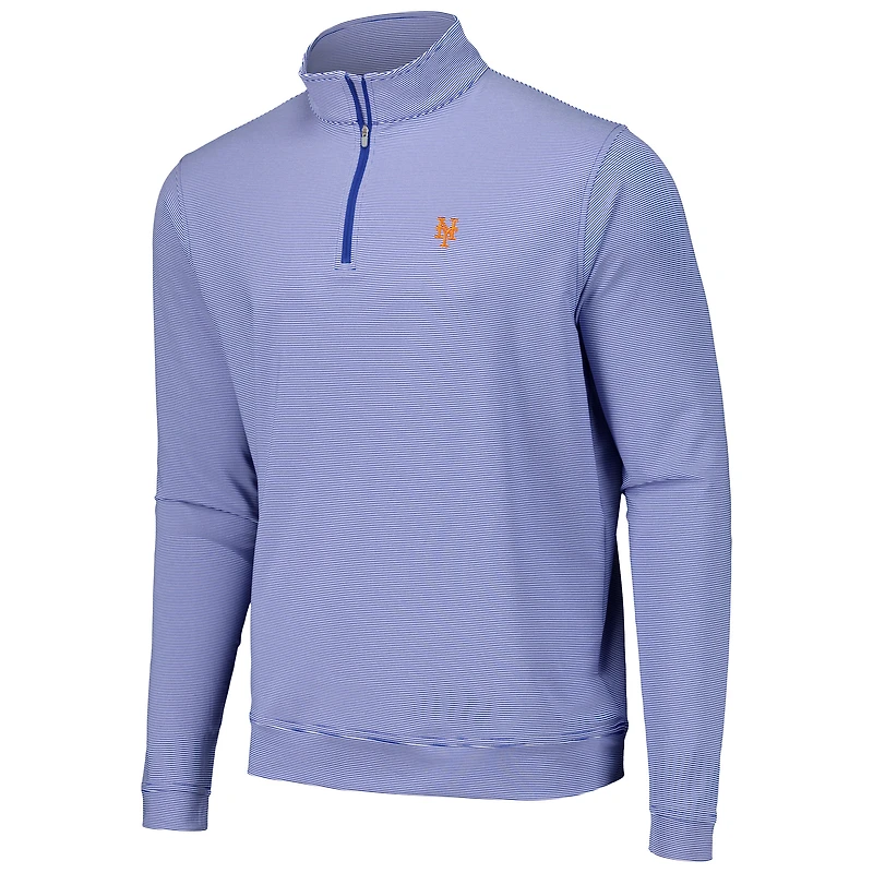 Men's Peter Millar Royal New York Mets Perth Sugar Stripe Performance Quarter-Zip Top