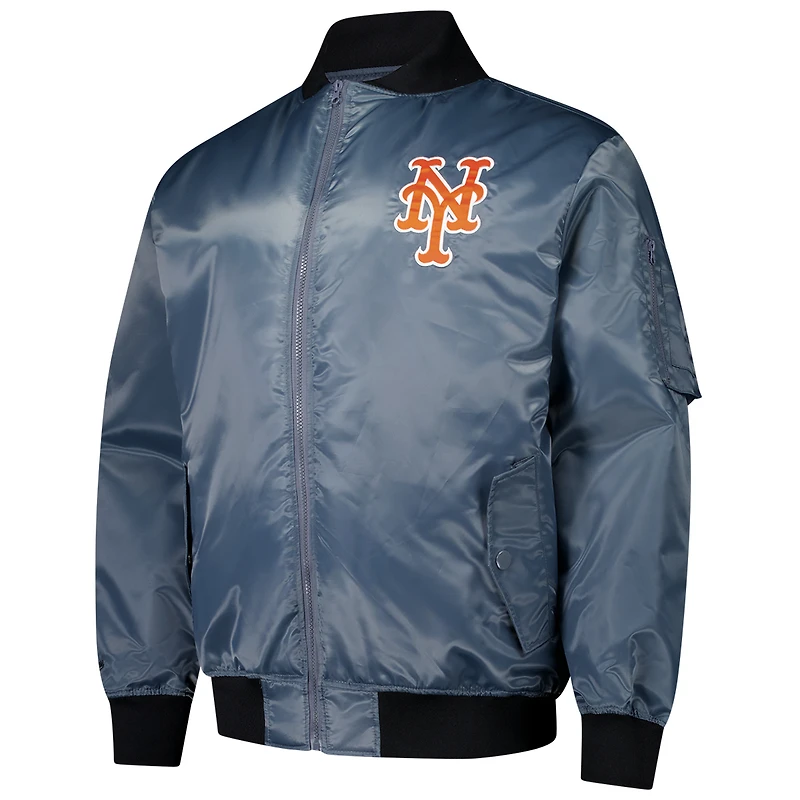 Men's Profile Charcoal New York Mets Big & Tall Full-Zip Bomber Jacket