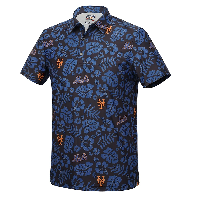 Men's Reyn Spooner Black New York Mets Big & Tall Cooperstown Collection PUA Performance Polo