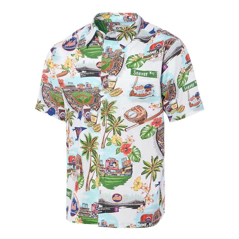 Men's Reyn Spooner White New York Mets Big & Tall Scenic Performance Tri-Blend Aloha Button-Down Shirt