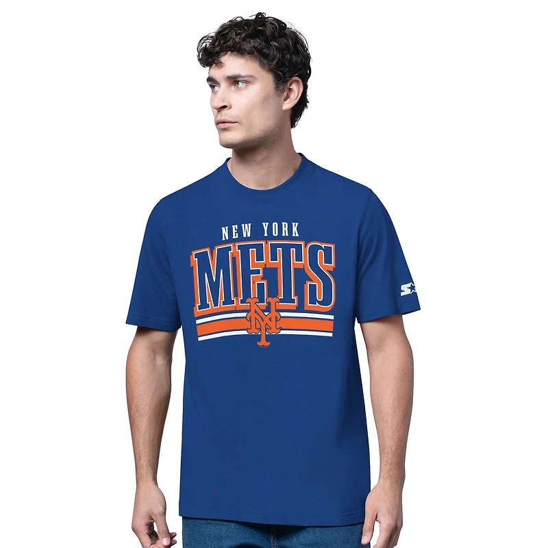 Ensemble de deux t-shirts à manches longues et courtes Starter pour homme, gris chiné/bleu roi, New York Mets