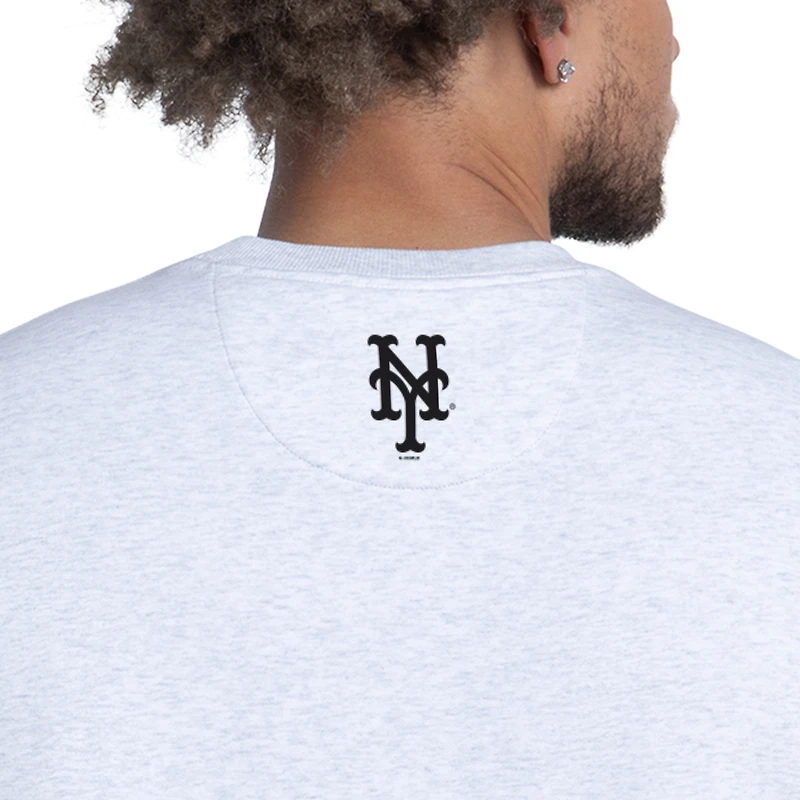 Men's Starter Heather Gray New York Mets Face of Ice Blue French Terry Sweatshirt