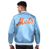 Veste universitaire en satin bleu clair Starter pour homme des New York Mets, avec boutons-pression