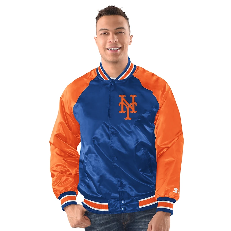 Veste universitaire raglan Blitz Starter Royal/Orange pour homme, New York Mets