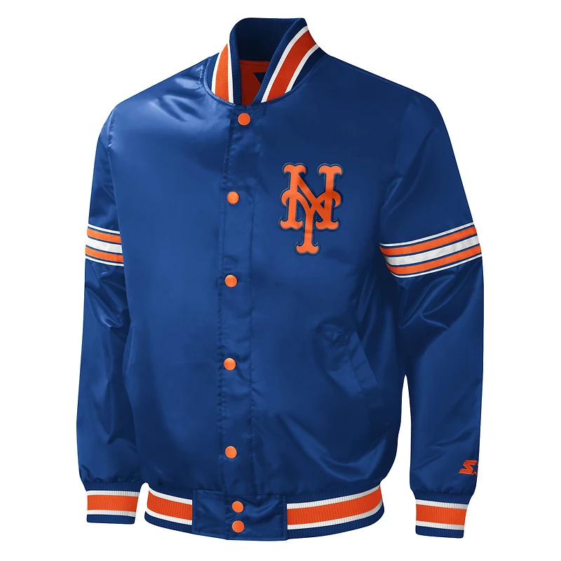 Veste universitaire Starter Royal New York Mets Midfield en satin à boutons-pression pour homme