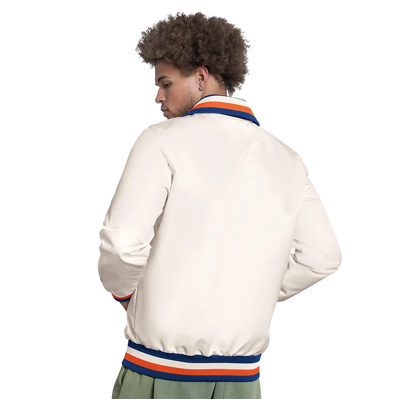 Veste universitaire zippée Starter blanche pour homme, New York Mets, logo Captain Cooperstown