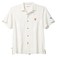 Chemise boutonnée Tommy Bahama blanche pour homme, New York Mets Island Fly Ball Camp, en mélange de trois fibres COOLMAX, couleur blanc.