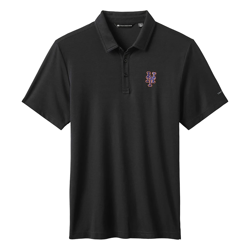 Men's TravisMathew Black New York Mets Playoff Pitch Tri-Blend Polo