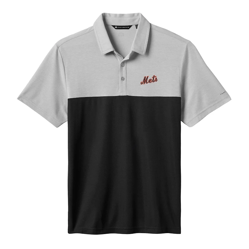 Polo tri-blend gris/noir TravisMathew pour homme, motif Home Run Leader des Mets de New York