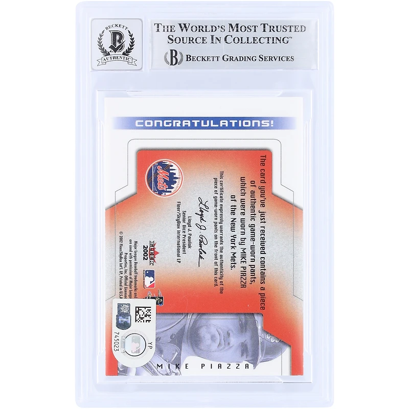 Mike Piazza New York Mets Autographed 2002 Upper Deck E-X Behind the Numbers GU Relic #EX-MP Beckett Fanatics Witnessed Authenticated 10 Card