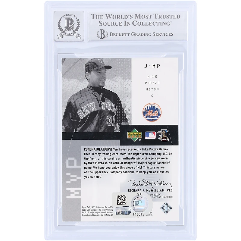 Mike Piazza New York Mets Autographed 2002 Upper Deck MVP GU Relic #J-MP Beckett Fanatics Witnessed Authenticated 10 Card