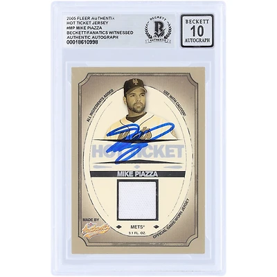 Carte autographiée de Mike Piazza (New York Mets) de 2005, Fleer Authentix Hot Ticket GU Relic #HT-MP, authentifiée par Beckett Fanatics Witnessed (n° 10).