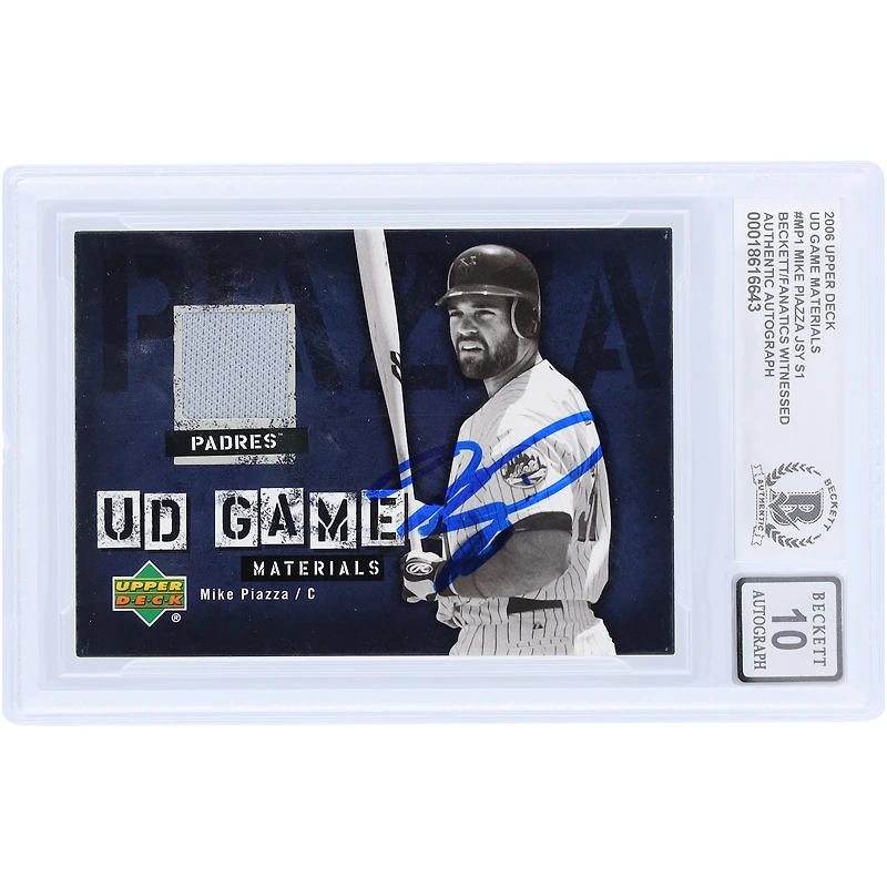 Carte autographiée de Mike Piazza (New York Mets) de 2006, Upper Deck Game Materials GU Relic #UD-MP, authentifiée par Beckett Fanatics Witnessed (n° 10).