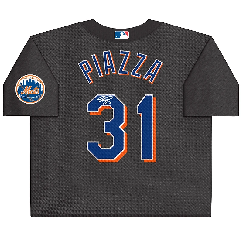 Maillot d'entraînement au bâton autographié par Mike Piazza des New York Mets, collection Cooperstown, noir, réplique