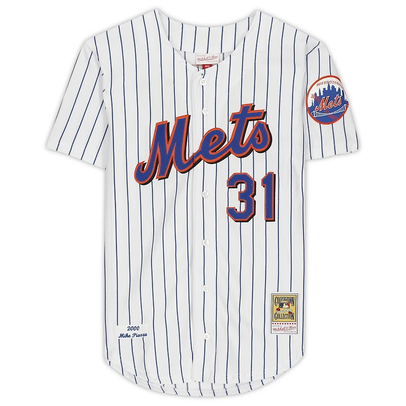 Maillot authentique à rayures fines autographié par Mike Piazza des New York Mets de la collection Cooperstown de Mitchell et Ness