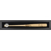 Vitrine murale pour batte de baseball des Mets de New York, encadrée noire, avec logo des Mets.