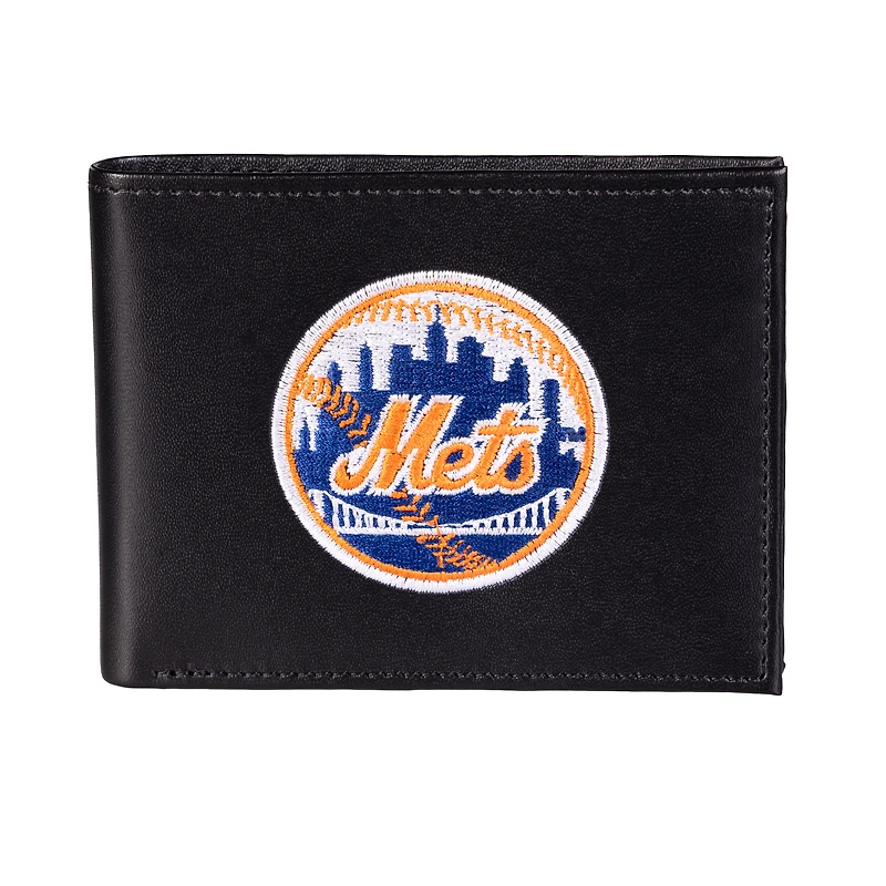 Portefeuille à deux volets en cuir synthétique brodé New York Mets