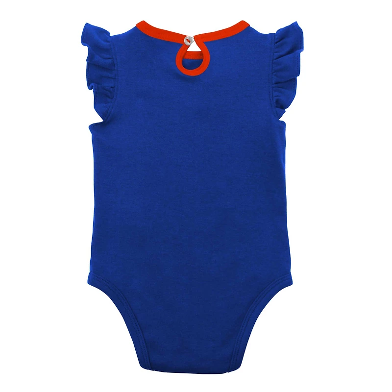 Ensemble trois pièces pour nouveau-né et bébé Royal/Orange New York Mets Love of Baseball Bib Body & Chaussons