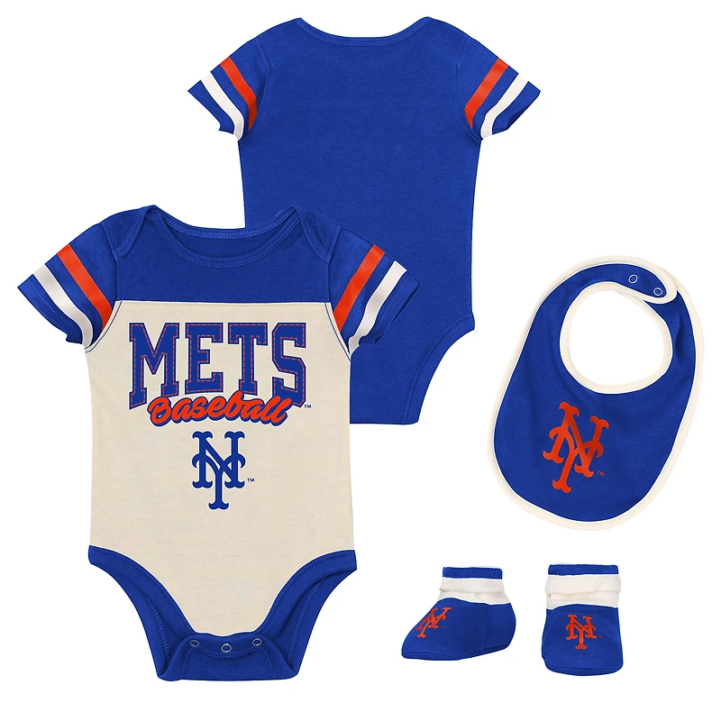 Newborn Outerstuff Royal New York Mets Up One Three-Piece Bodysuit, Bib & Booties Set