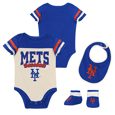 Ensemble trois pièces pour nouveau-né Outerstuff Royal New York Mets Up One : body, bavoir et chaussons