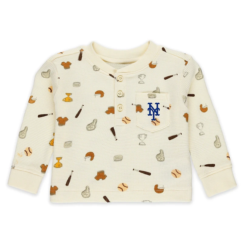 Newborn WEAR by Erin Andrews Cream New York Mets Two-Piece Waffle-Knit Sleep Set