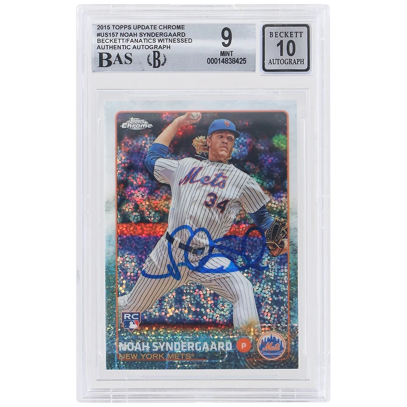 Carte de recrue 9/10 authentifiée Beckett Fanatics Witnessed 2015 Topps Chrome Update #US157 signée par Noah Syndergaard des New York Mets - 14838425