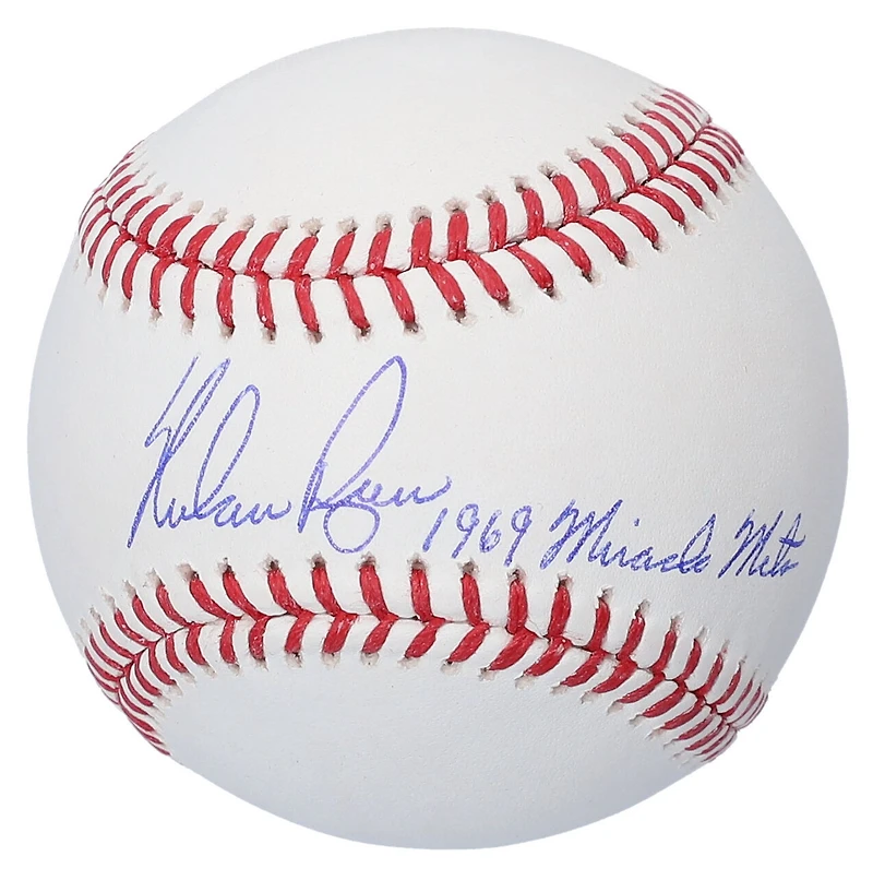 Nolan Ryan a autographié une balle de baseball Rawlings des New York Mets avec l'inscription « 1969 Miracle Mets »