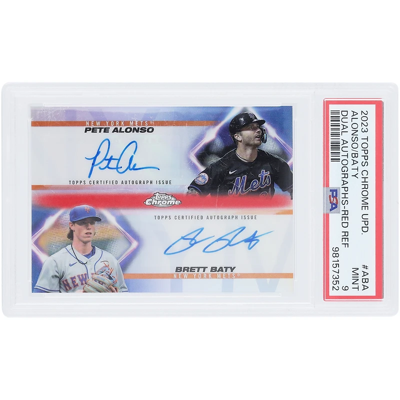 Pete Alonso & Brett Baty New York Mets Autographed 2023 Topps Chrome Update Dual Auto Red Refractor #DA-ABA #5/5 PSA Authenticated 9 Card