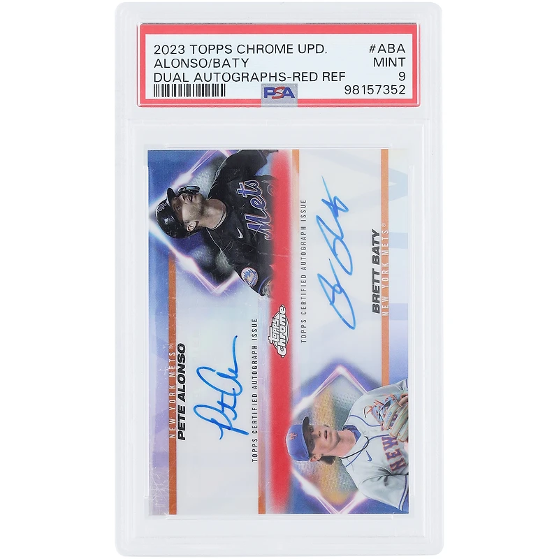 Pete Alonso & Brett Baty New York Mets Autographed 2023 Topps Chrome Update Dual Auto Red Refractor #DA-ABA #5/5 PSA Authenticated 9 Card