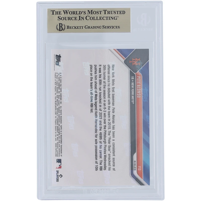Pete Alonso New York Mets 2023 Topps Now 10th All-time Mets RBI List #713 BGS Authenticated 10 Card - 9.5,10,10,10 Subgrades