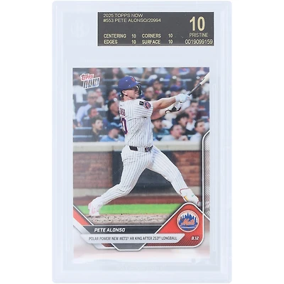 Pete Alonso New York Mets 2025 Topps Now Polar Power New Mets HR King After 253rd Longball Black Label #553 BGS Authenticated 10 Card - 10,10,10,10 Subgrades