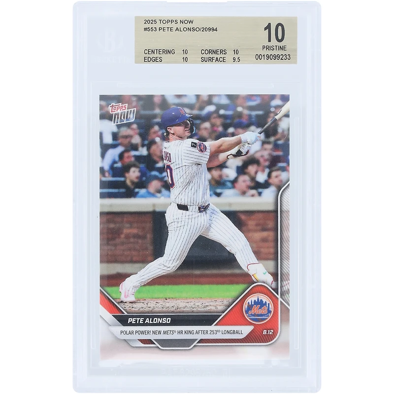 Pete Alonso, New York Mets, carte Topps Now Polar Power 2025, nouveau roi des circuits des Mets après son 253e coup de circuit, n° 553, authentifiée par BGS (note 10, 10, 10, 9,5).