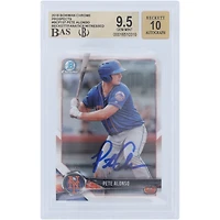 Carte de recrue autographiée 9,5/10 Bowman Chrome #BCP-137 Beckett 2018 par Pete Alonso des New York Mets, témoin d'un fanatique de Beckett