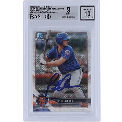 Pete Alonso New York Mets Autographed 2018 Bowman Chrome Prospects Mega Box Refractor #BCP137 Beckett Fanatics Witnessed Authenticated 9/10 Card