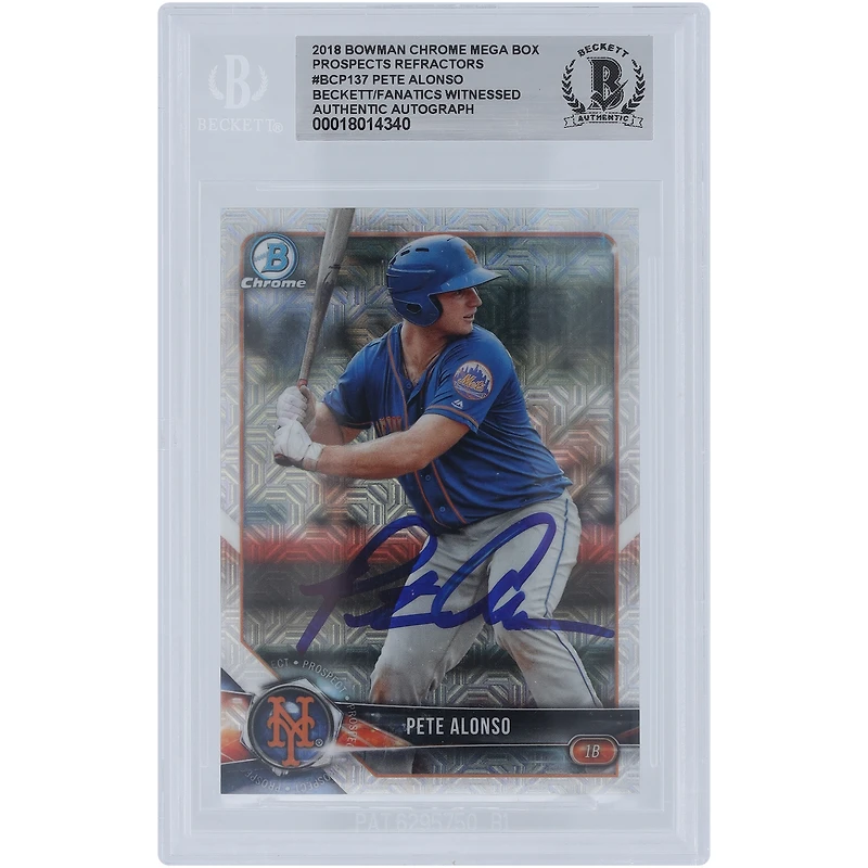 Pete Alonso New York Mets Autographié 2018 Bowman Chrome Prospects Mega Box Refractor #BCP137 Beckett Fanatics Witnessed Authenticated Card