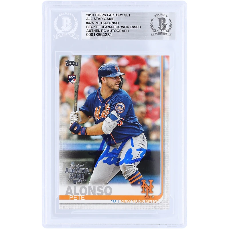 Carte de recrue authentifiée par Pete Alonso (New York Mets), numéro 475, Topps All Star Game 2019, signée par Beckett Fanatics Witnessed