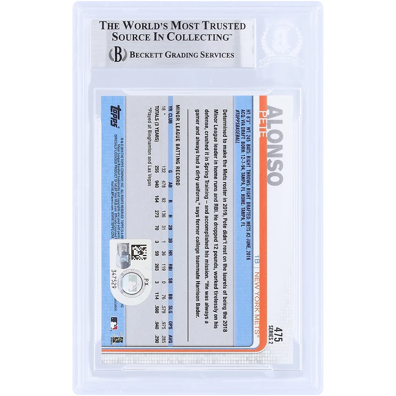 Pete Alonso New York Mets Autographed 2019 Topps All Star Game #475 Beckett Fanatics Witnessed Authenticated Rookie Card