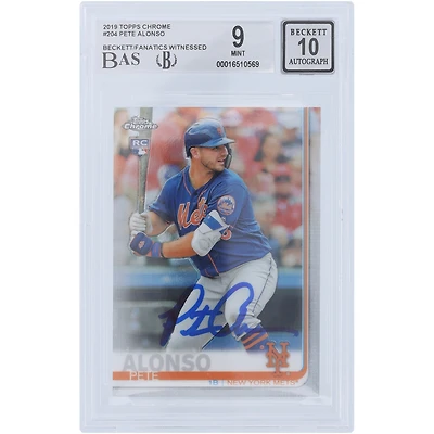 Pete Alonso New York Mets Autographed 2019 Topps Chrome #204 Beckett Fanatics Witnessed Authenticated 9/10 Rookie Card